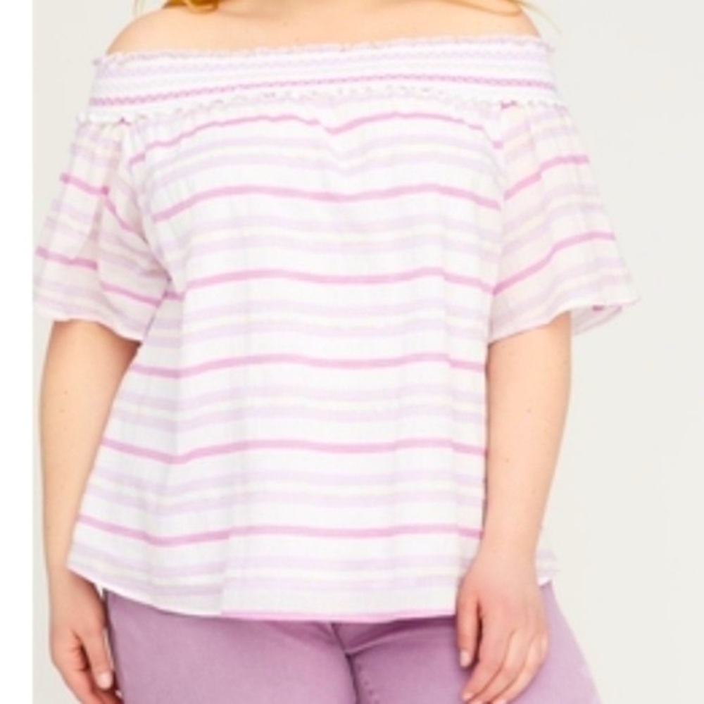 Lane Bryant Purple Striped Off Shoulder Top Size 26/28
